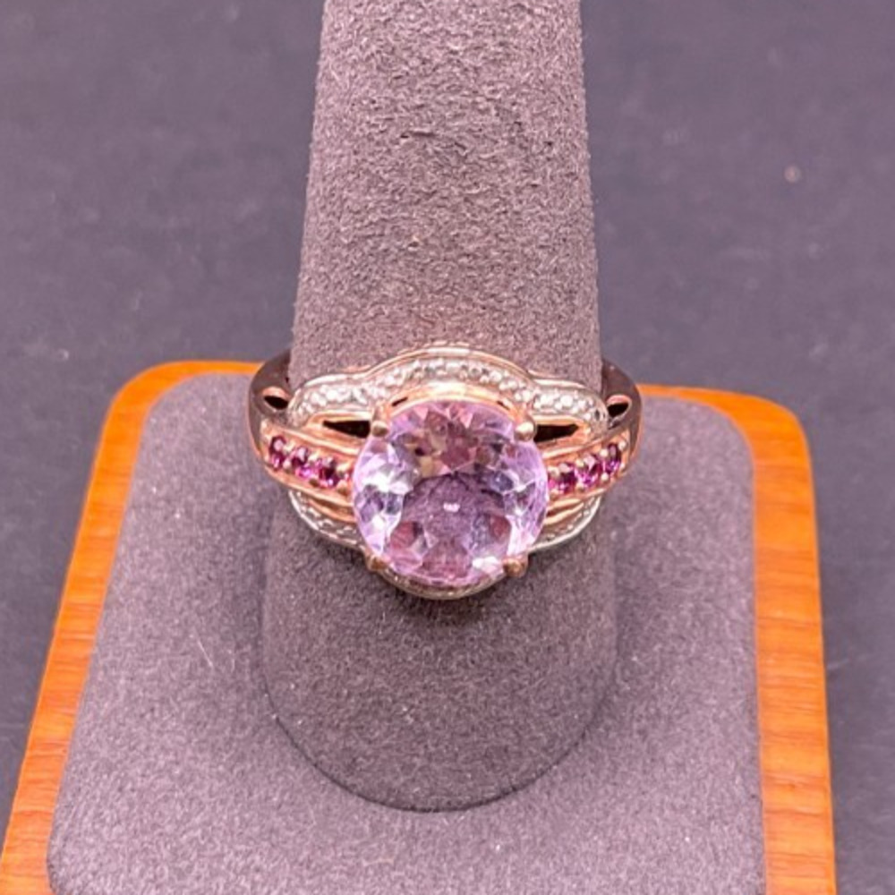 STS 925 Rose Gold Tone Sterling Silver Oval Amethyst Pink Tourmaline Ring Sz 10
